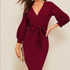Shein Self Belted Split Hem Surplice Wrap Dress- M